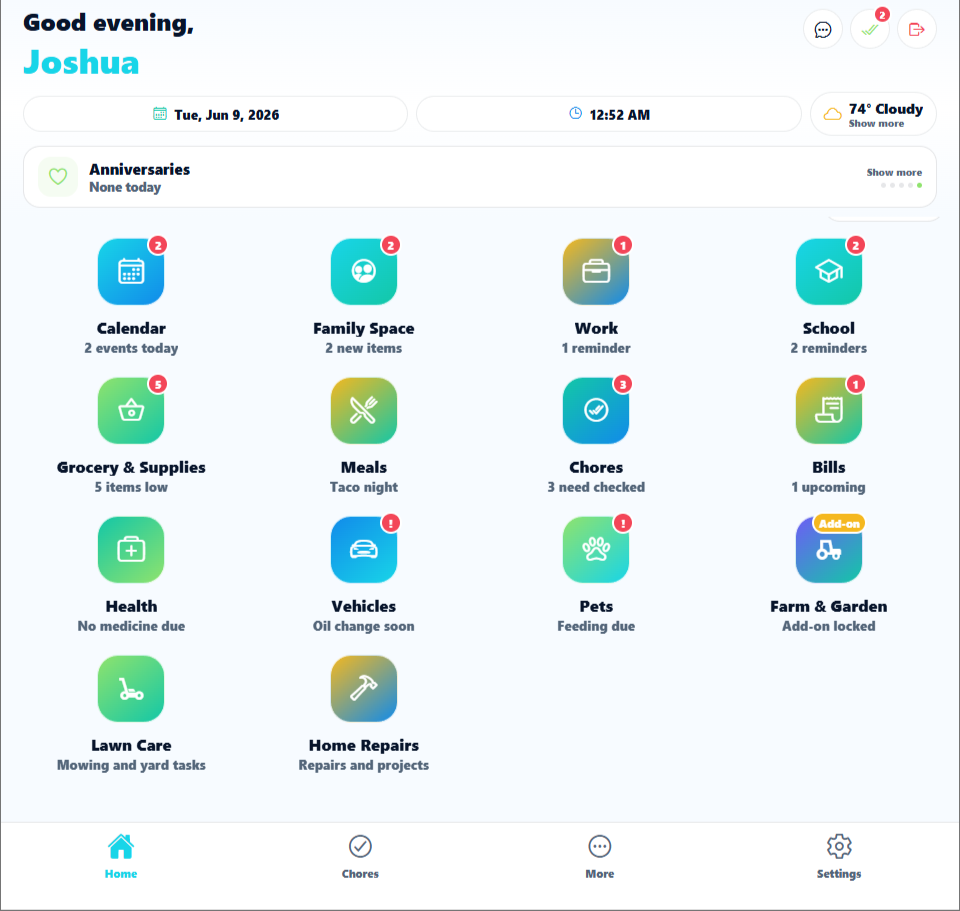 Daily Routine Help family dashboard preview